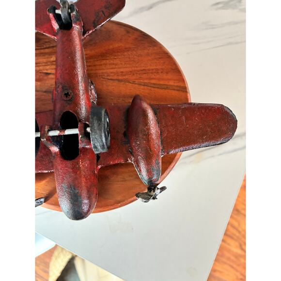 Vintage Cast Iron Red Airplane • Twin Engine • Heavy Antique Style Model Plane - Picture 16 of 16